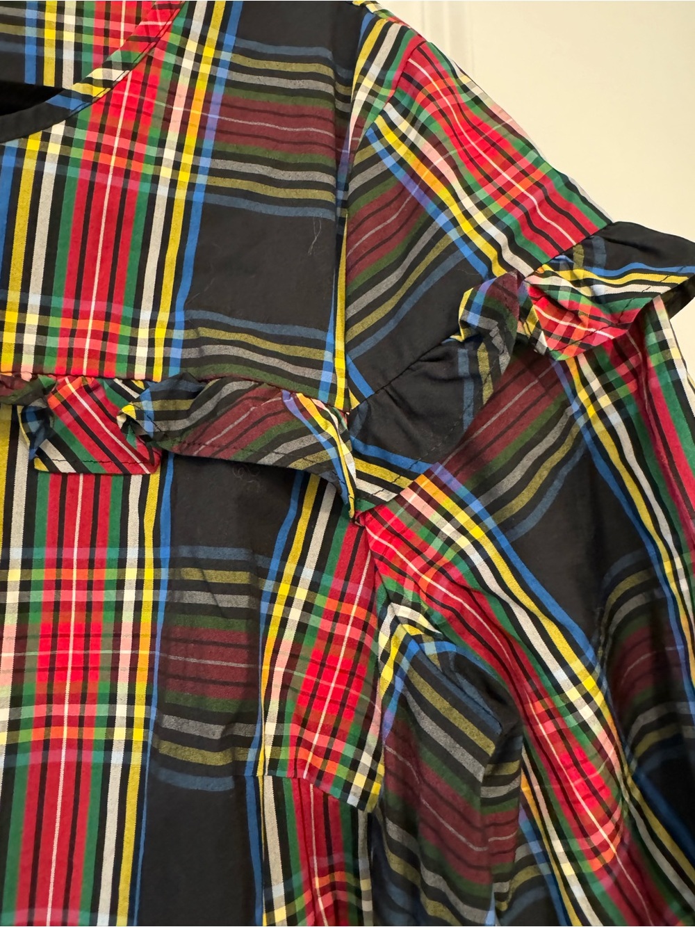Talbots Navy Top with Multicolor Plaid Trim - XL - Picture 7 of 11